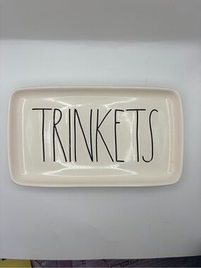 Trinkets Ceramic Tray - Cream with Black Lettering Rae Dunn